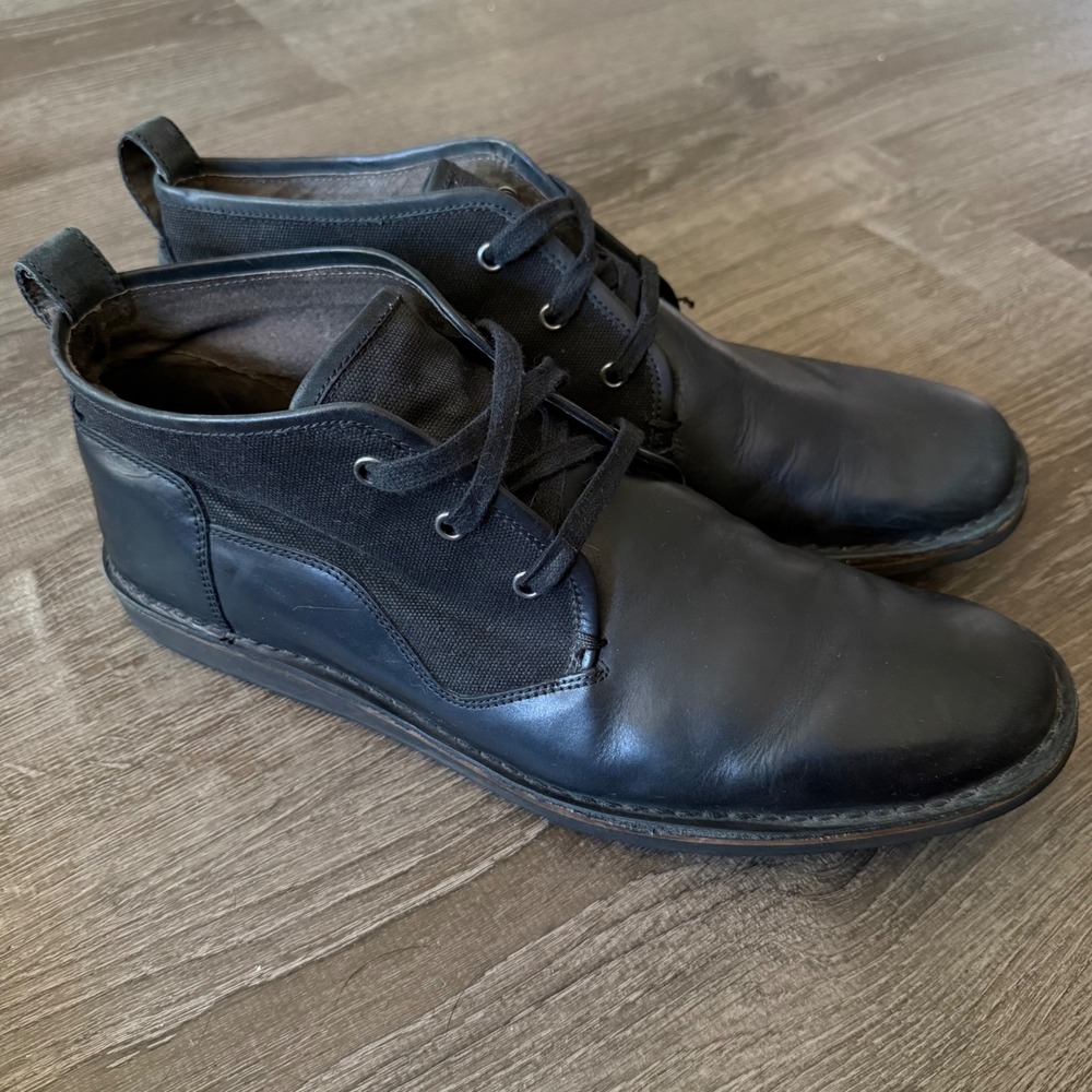 John Varvatos U.S.A. Chukka Boots 13 Black Leather Canvas Mixed Media F1785R1B